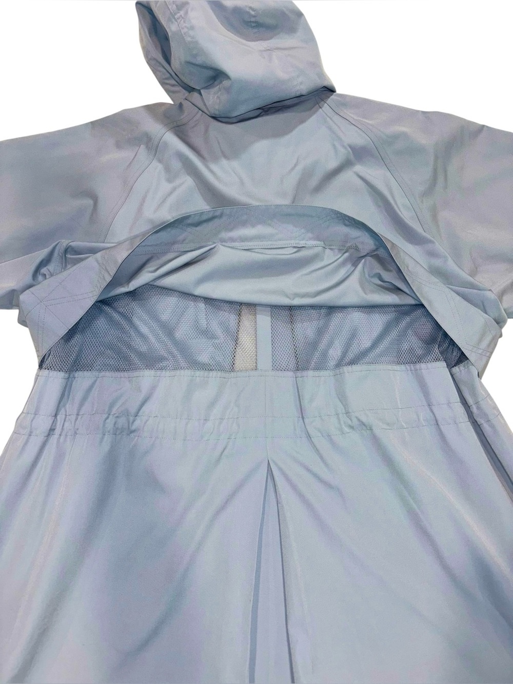 Vintage 80s L.L. Bean Full Length Raincoat Light Blue Hooded Long Trench Coat XL - Picture 9 of 16